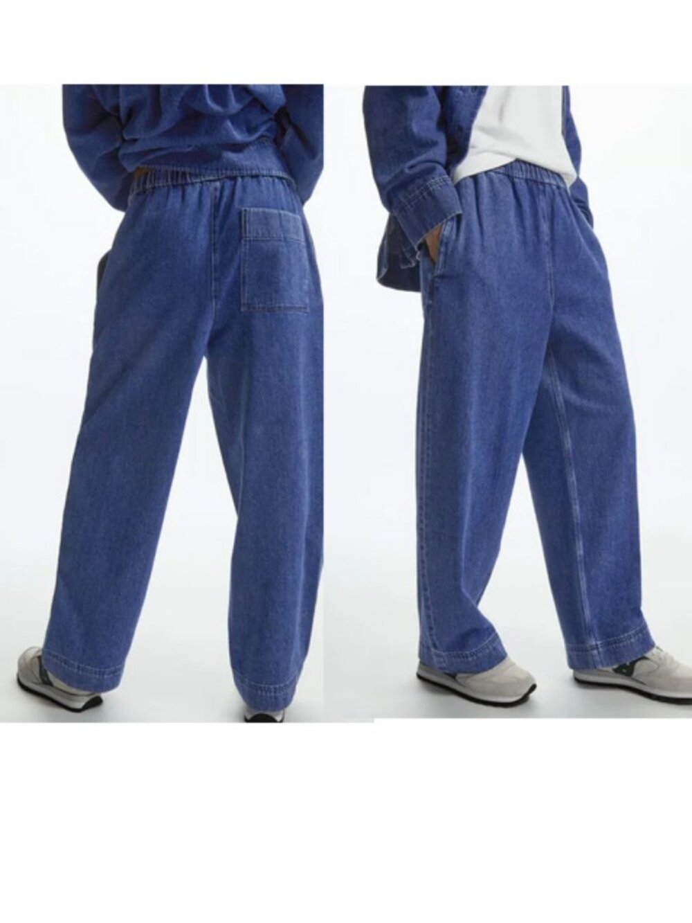 COS Elasticated-Waist Drawstring Denim Trousers CROP sz S High Rise